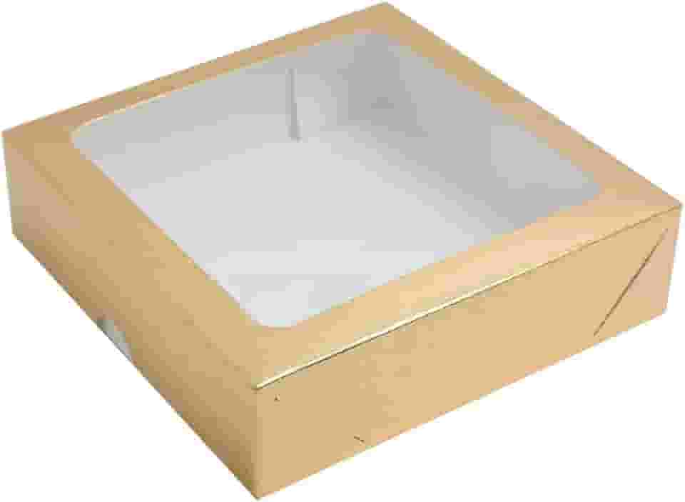 Caixa de Papel Com Visor Embalagem Presente 15x15x4 Com 10un Dourada
