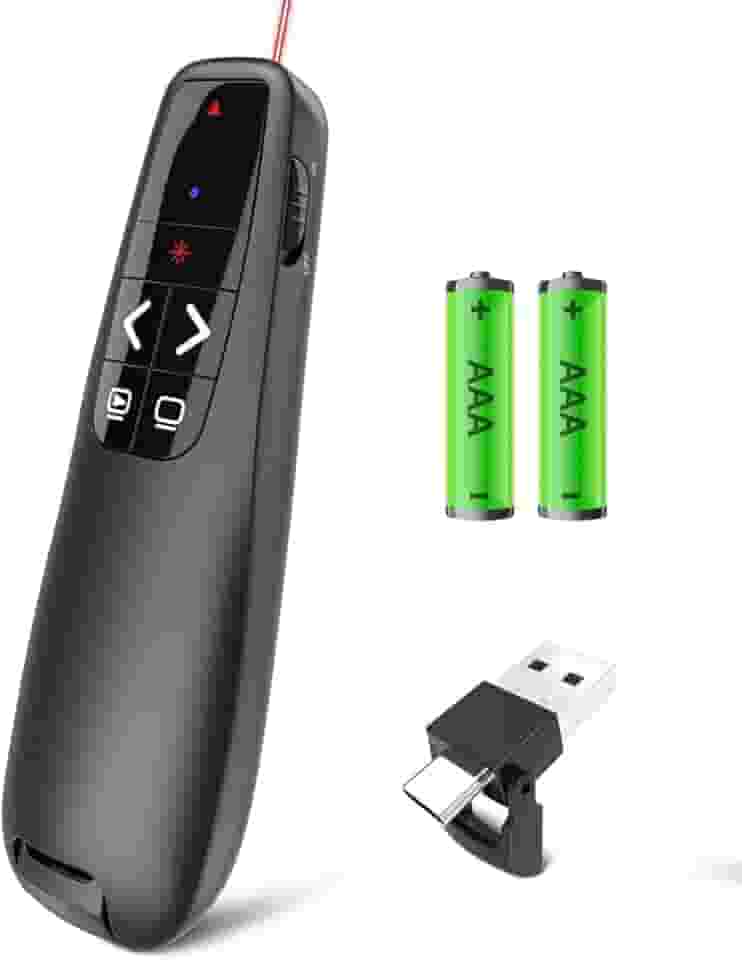Apresentador Laser Profissional Sem Fio 2.4G, Controle Remoto com Alcance de 30m, Passador de Slides com Bateria, Preto