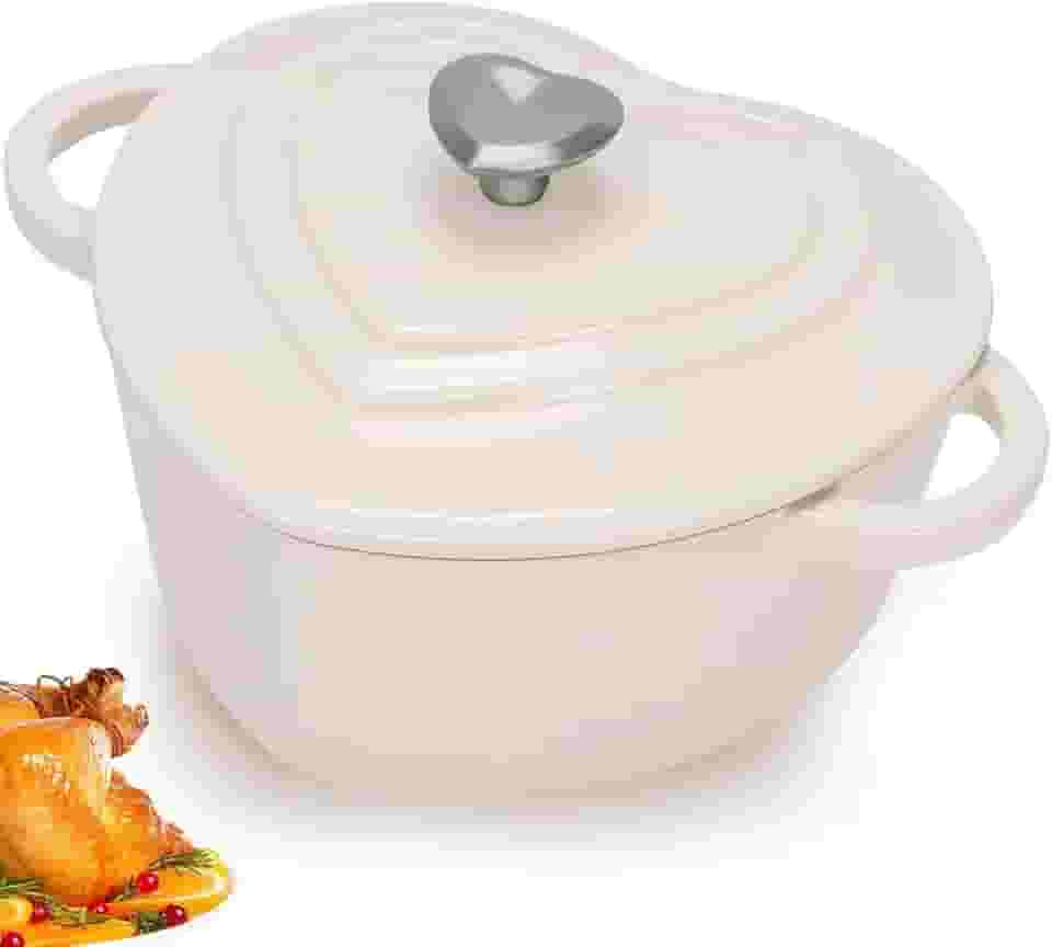 1,9 Litros, Panela de Ferro Fundido Esmaltada, Panela Esmaltada, Forno Holandes, Branco, 25.5 * 15 cm