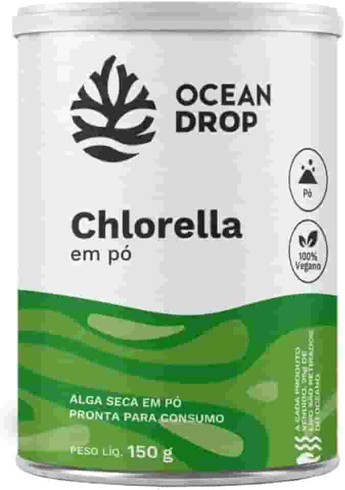 Ocean Drop Chlorella em Pó, Suplemento Natural Detox, 150g, Vegano, Sem Glúten