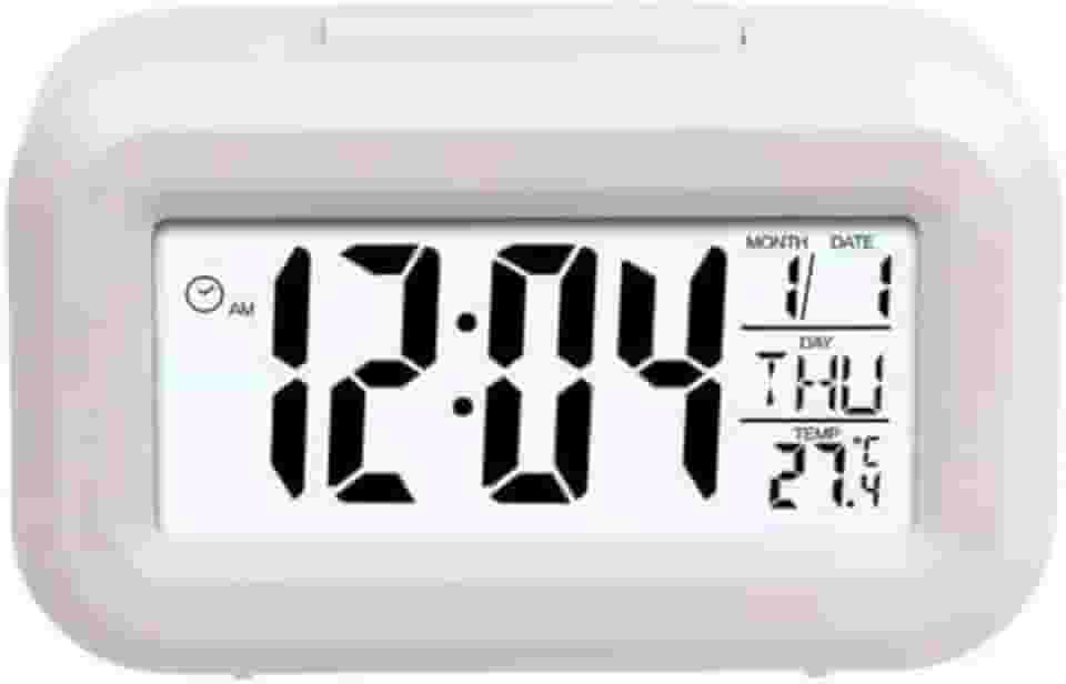 Mini Despertador Digital com Luz Noturna e Função Soneca – Compacto, Silencioso e Ideal para Viagem ou Mesa de Cabeceira (Branco)