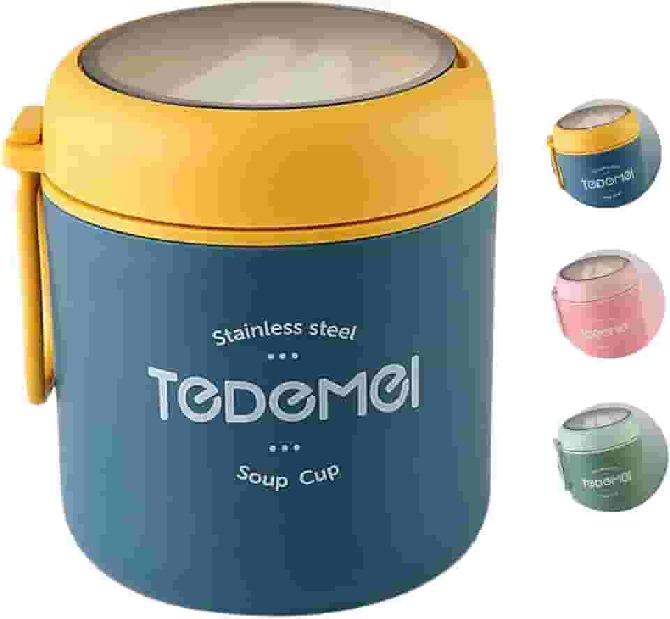 Pote Térmico Com Colher Para Alimentos Pote Térmico para Frutas e Sopa Em Aço Inox 530ml (Azul)