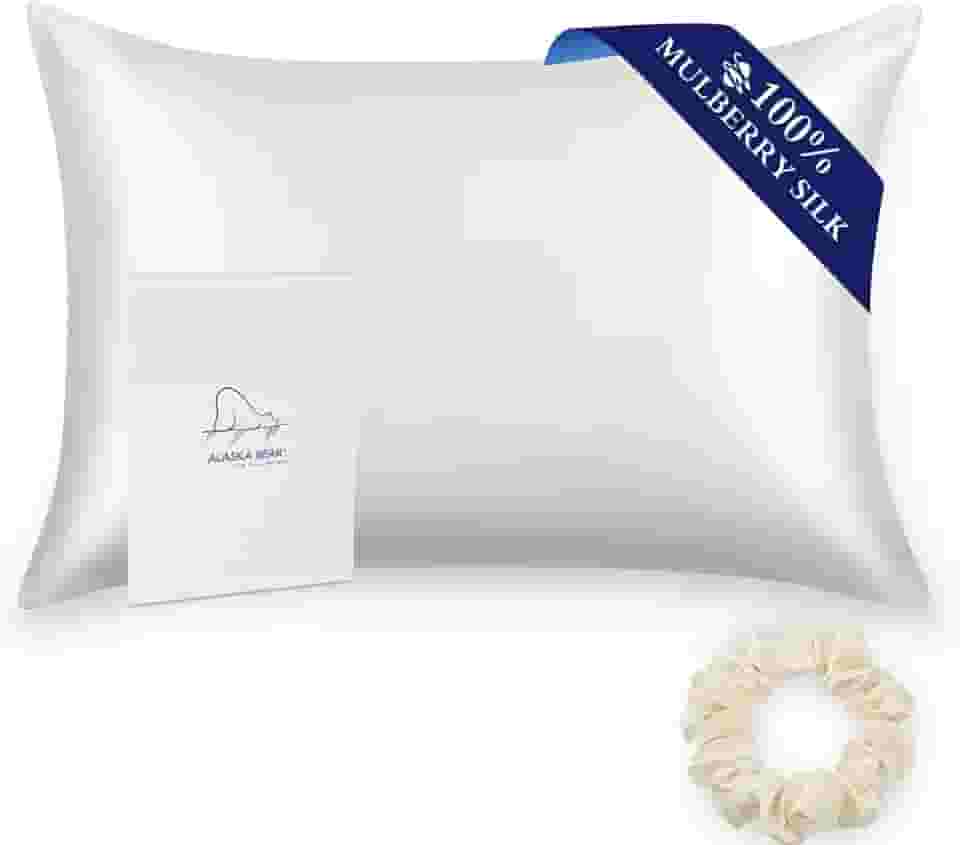 ALASKA BEAR Fronha de seda para cabelo e pele, fronhas 100% seda amoreira, tamanho Queen para beleza e sono fresco, conjunto de presente apertado, branco natural (1 peça, marfim)