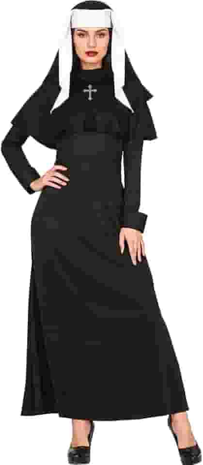 Fantasia Feminina Adulta Halloween Vestido Freira Valak Mau Irma Madre Monja Preto com Véu e Cruz