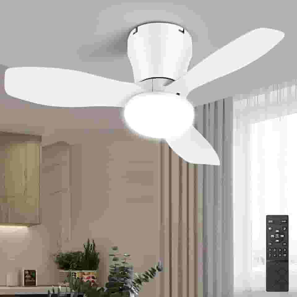 Ventilador de Teto com Luz, 85~265 V, 6 Velocidades, 3 Cores de Luz, Ventilador Teto, Ventilador de Teto com Controle Remoto, para Cozinha Quarto Restaurante Terraço