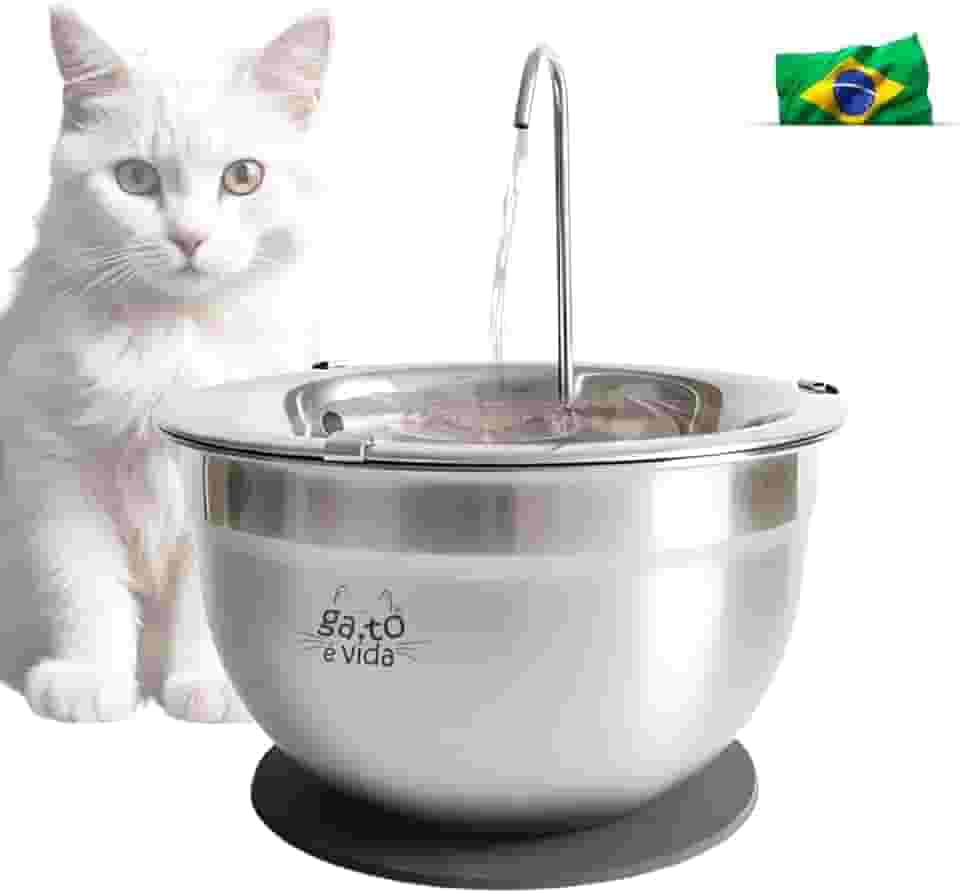 Fonte Bebedouro Para Gatos Inox 2 Litros com Filtro de Carvão Ativado + Tapete - Gato é Vida