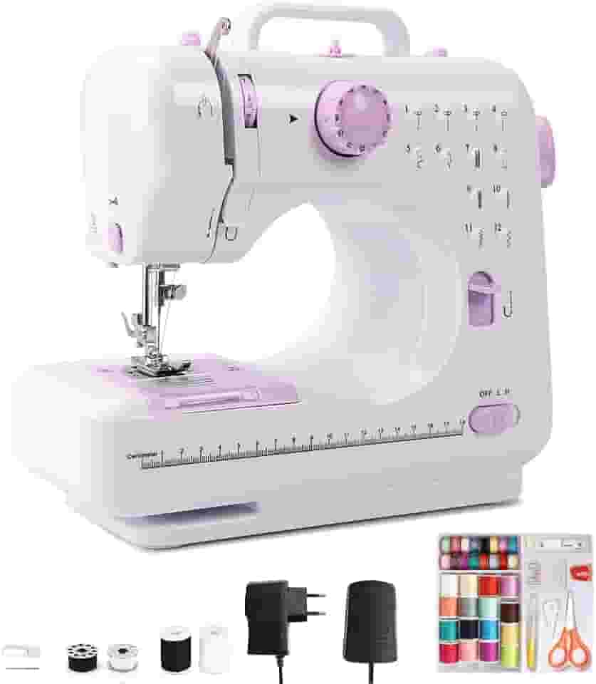 Maquina de Costura, Mini Maquina de Costura com 12 Padrões de Costura, Velocidade Ajustável Máquina de Costura Portátil, 110-220V Maquina Costura, Máquina de Costura Doméstica, Maquina de Bordar