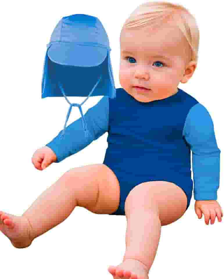 Body Bebê Manga Longa Infantil c/Boné Térmico Proteção Solar UV 50+ Banho Praia Piscina