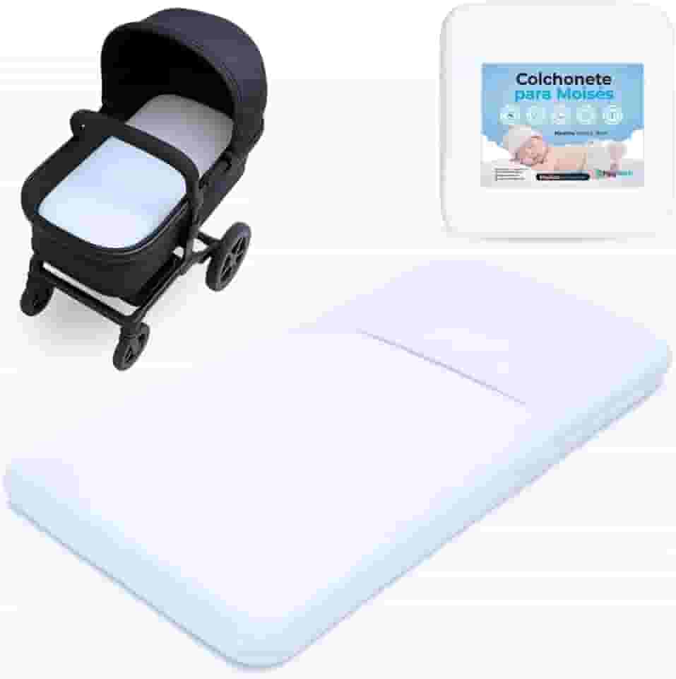 Colchonete Carrinho Moisés Bebê Universal Berço Ninho Colchão Macio Enxoval c/Capa Removível Marca PEGWEB (Branco)