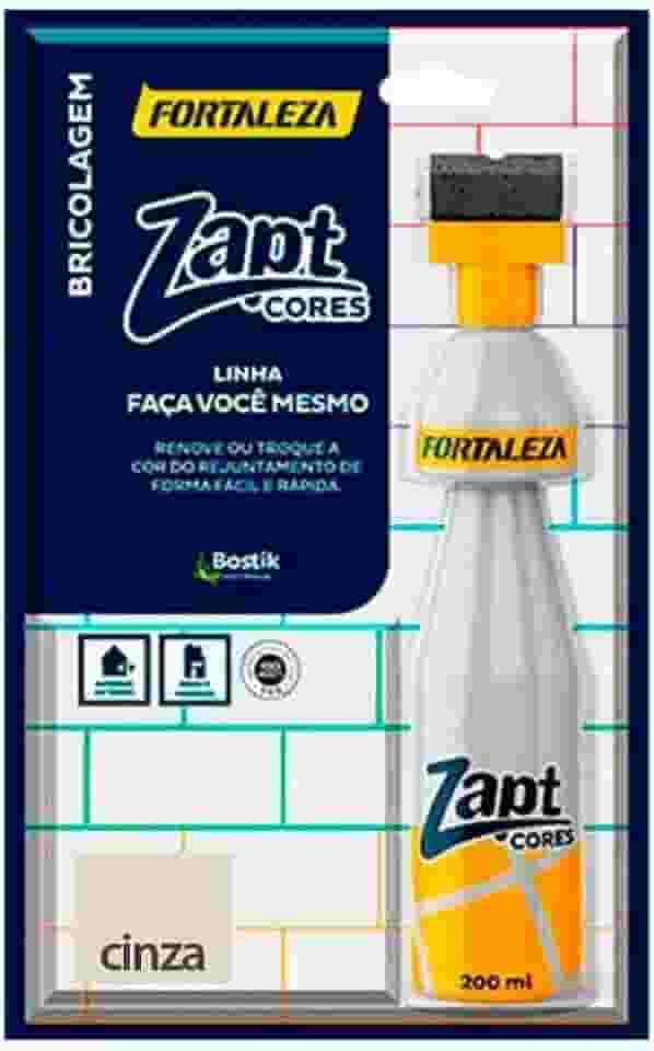 FORTALEZA Zapt Cores Cinza – Tinta para Rejunte Acrílico Líquido – Renovador de Cor com Alta Cobertura – Para Cerâmica, Porcelanato e Pastilhas – Uso Interno e Externo – 200ml
