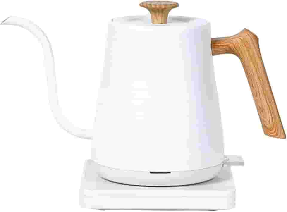 Chaleira Elétrica com Pescoço de Ganso, Chaleira de água Quente Rápida de 0,8 L, Portátil, Aquecimento Rápido, aço Inoxidável para Preparar Chá E, Grão de Madeira Branca