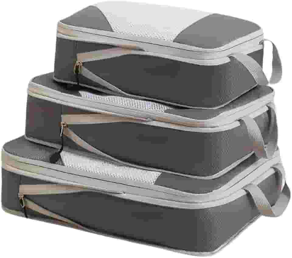 Kit Organizador De Mala Para Viagem Bordo Bagagem Roupas Necessaire Armazenamento Leve Prático Compressão 3 Peças Com Alça De Mão Pendurar - ZAFIN