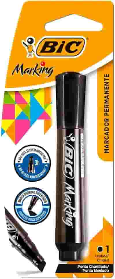 Pincel Marcador Permanente BIC Marking, Preto, Recarregável, Ponta Chanfrada, 1.5 a 3.0mm, 904213, 1 unidade
