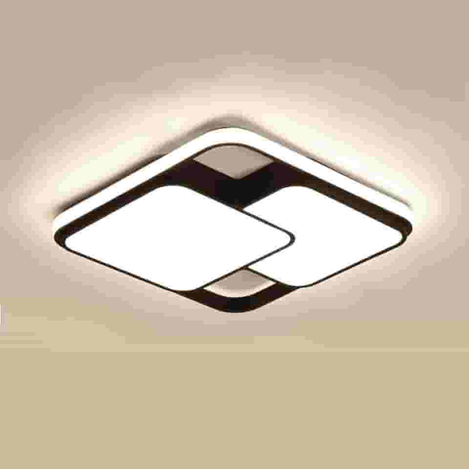 Luminária De LED De Sobrepor Quadrada Bivolt 32W 3 Em 1 Com Luz Central Dupla (Preto)