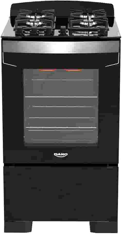 Fogão 4 Bocas Preto com Frente em Vidro Preto e Timer Digital Dako Diplomata Grill Bivolt