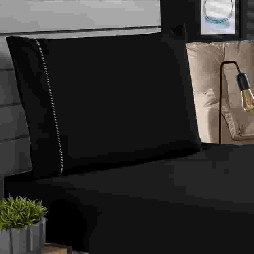 Jogo de Cama Classic Solteiro Percal 400 Fios Ponto Palito 02 Peças, Antiácaro, Anti-pilling com Toque Macio - Preto