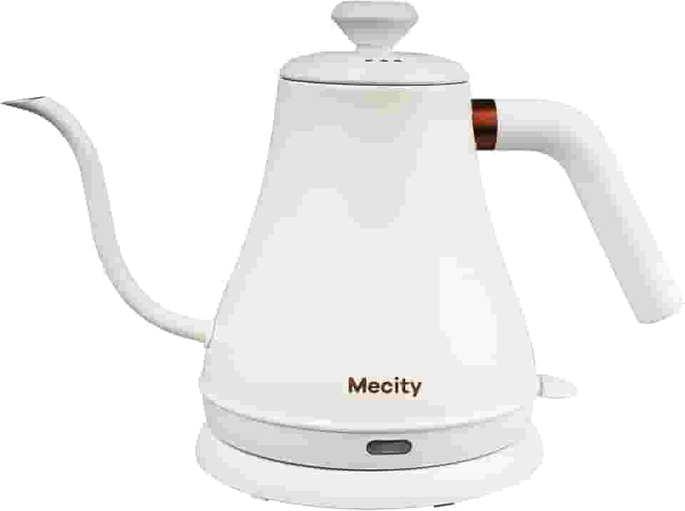 Mecity Chaleira elétrica, aço inoxidável, pescoço de ganso, caldeira de água para derramar sobre café, aquecimento rápido, desligamento automático, 798 ml, 1000 W, branco leite