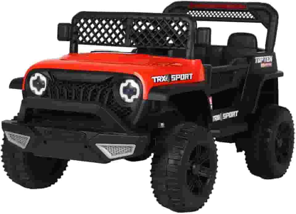 Bang Toys - Carrinho Elétrico Infantil Adventure 12V - com Luzes de LED, Sons, Entrada USB/MP3, Bluetooth, Controle Remoto - Suporta até 50kg - Cor Vermelho