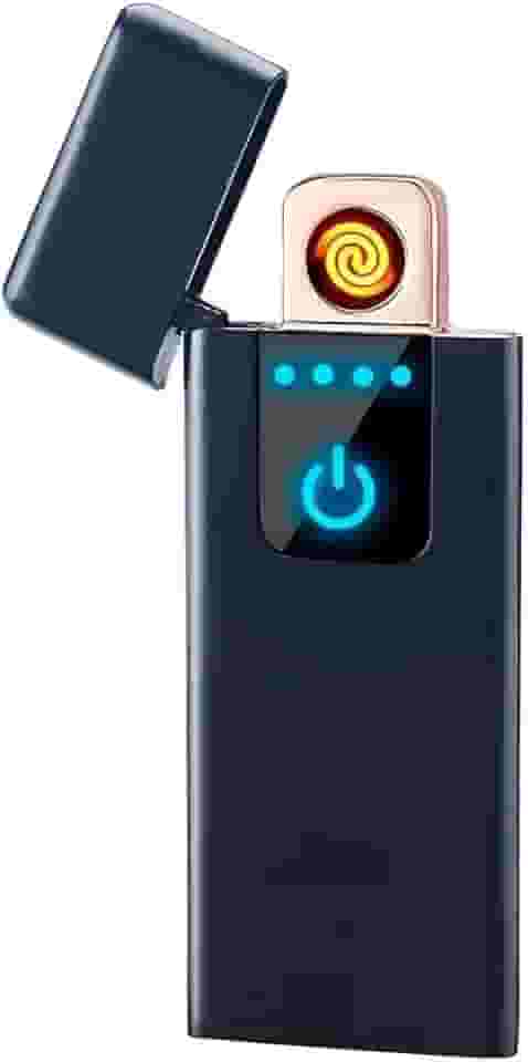 Isqueiro Eletrônico Touch Screen, Liga de Zinco, Preto, Recarregável USB, Arco Elétrico à Prova de Vento, 7,5 x 3,5 cm, com Cabo USB