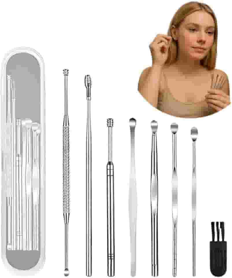 Kit Limpador de Ouvido 9 Peças Aço Inoxidável Removedor de Cera Auricular com Estojo Orelha Limpeza Reutilizável com Curetas Espátulas Escovas e Hastes Ergonômicas