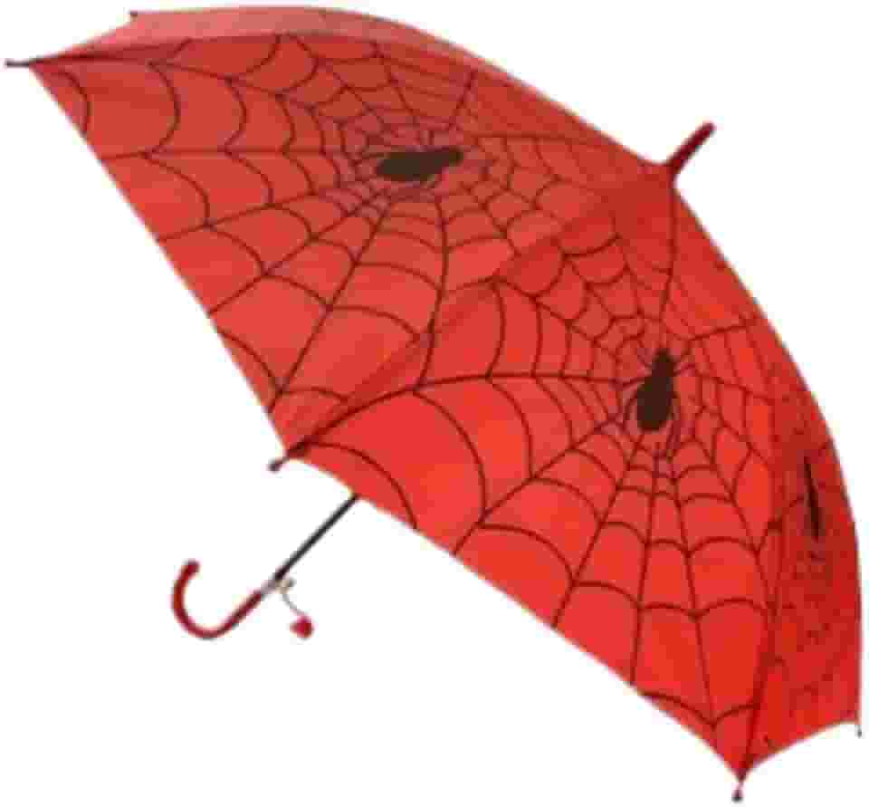 Guarda-Chuva Infantil Vermelho com Estampa de Teia de Aranha, 8 Varetas, Abertura Automática, com Apito