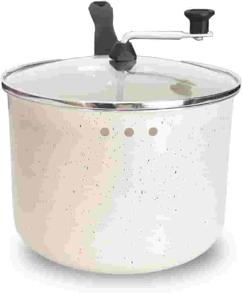 Pipoqueira Antiaderente com Tampa de Vidro Temperado, Branca, 20cm, 3,5L, Revestimento 5 Camadas Teflon, Cabos Baquelite, para Pipoca Caseira