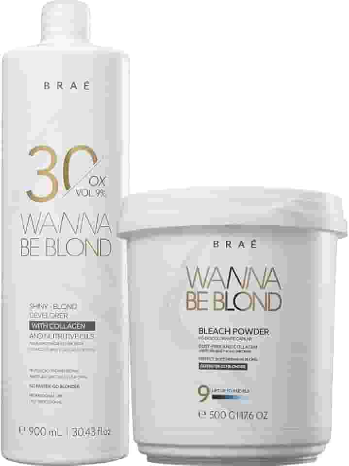 Kit Água Oxigenada 30 Volumes 9% 900ml + Pó Descolorante 500g Wanna Be Blond Braé