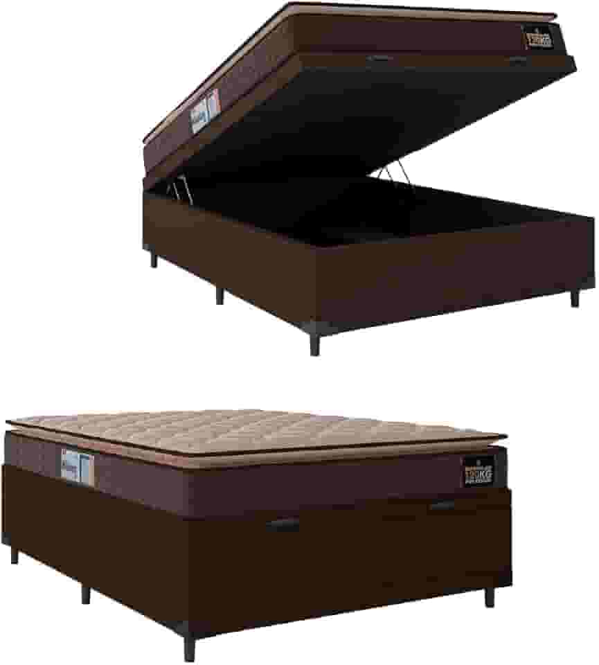 Cama Box Baú Casal Colchão Espuma D33 Pillow Top Millenium 138x188x60cm Marrom Hellen - Suporta até 120kg por Pessoa