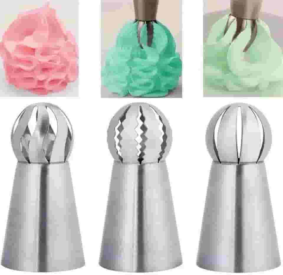 3 pontas de confeitar russas, ponta de pastelaria de aço inoxidável, pontas de bico de confeiteiro russo para cobertura, decoração de bolo de cupcake, fazer folhados, acessórios de utensílios de