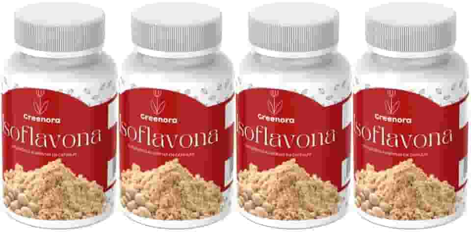 Isoflavona 60 Cápsulas – Suplemento Natural para Equilíbrio Hormonal Feminino, Alívio dos Sintomas da Menopausa e TPM, Rico em Isoflavonas da Soja, Vegano e Sem Glúten (Kit 4)