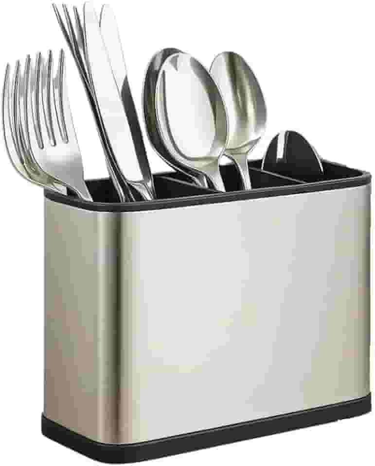 Escorredor Porta Talheres Aço Inox 4 Divisórias com Sistema de Drenagem Design Moderno Organizador de Utensílios de Cozinha Pia