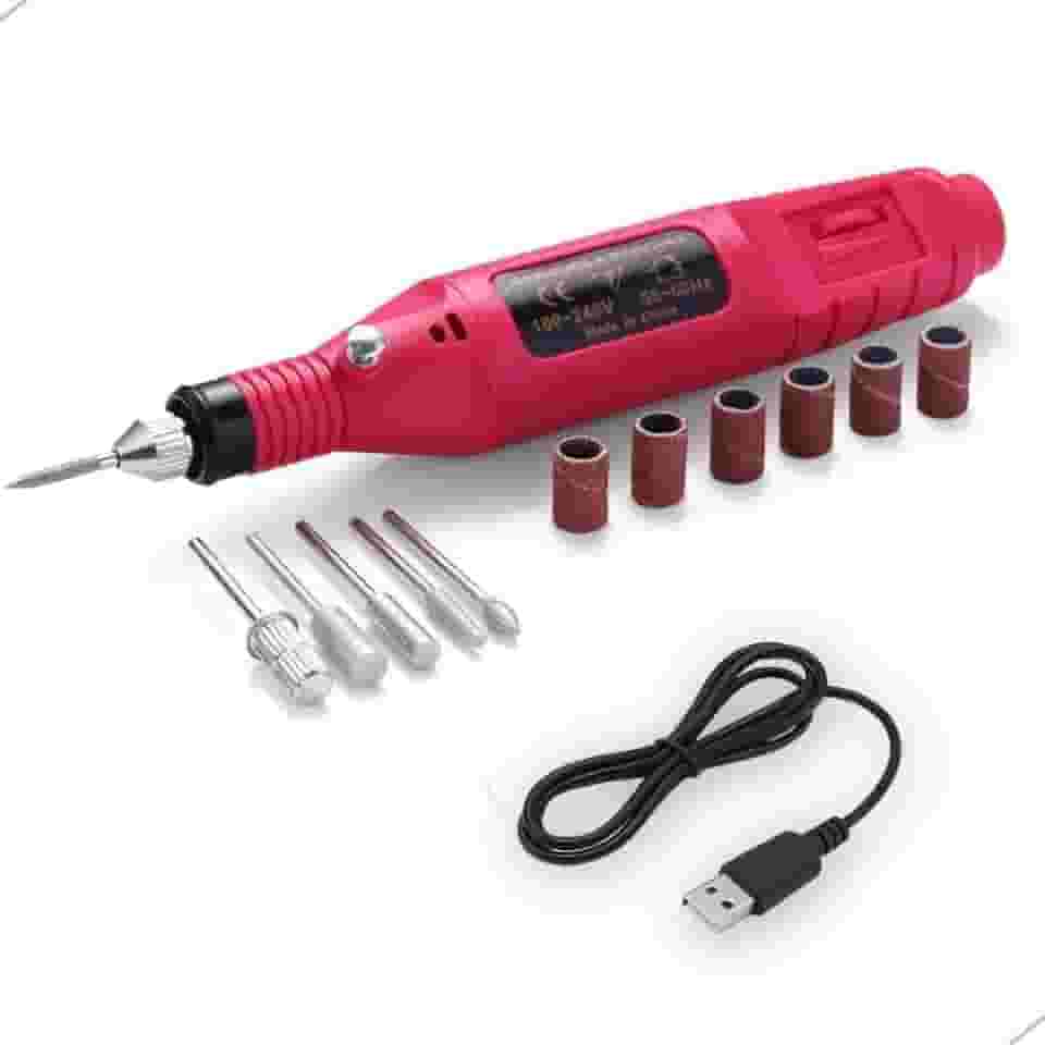 Lixa de Unha Elétrica Profissional Manicure e Pedicure Bivolt 110/220V Velocidade Ajustável Portátil Leve Kit 5 Brocas + Ponta Lixa Polir Modelar Remover Cutículas Uso Doméstico e Salão