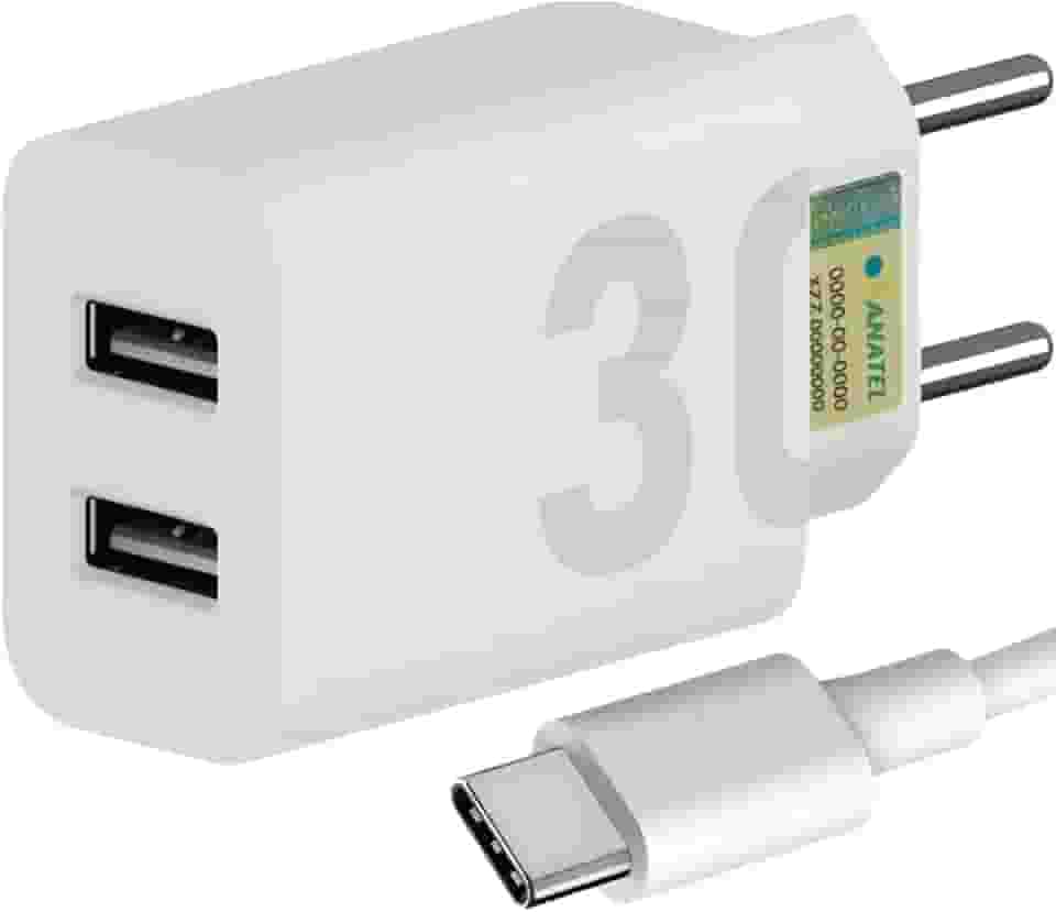 Carregador Turbo 30W Ultra Rápido Tipo C e 2 USB Com Carregamento Rápido + Cabo Tipo C Compatível Com Todos Aparelhos USB-C Acabamento Premium