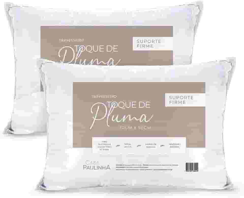 Kit 2 Travesseiros 70x50 Cm Toque De Pluma Suporte Firme – Enchimento Macio, Antialérgico, Antiácaro, Lavável, Ideal Para Dormir De Lado Ou Costas, Casa Paulinha Conforto Premium