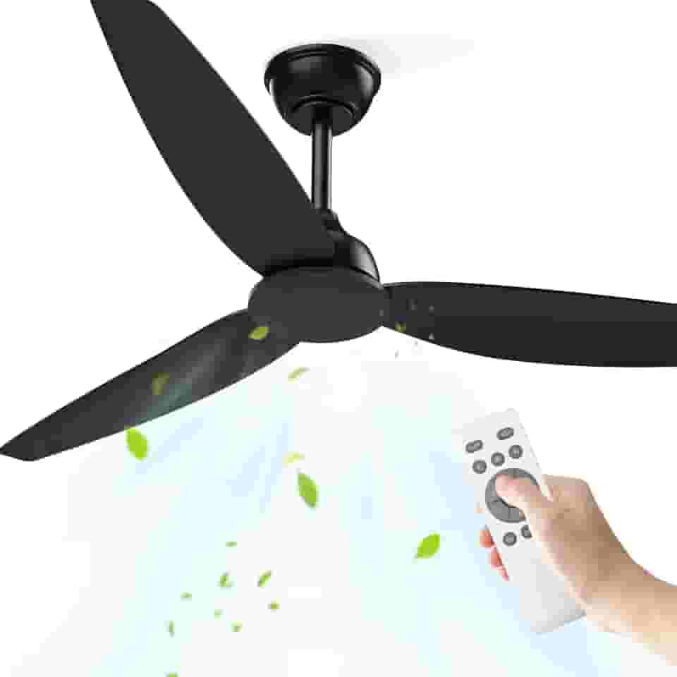 Ventilador de Teto Grande 52 Polegadas, Controle Remoto, 6 Velocidades, Reversível, Ventiladores de Teto Sem Lampada Preto