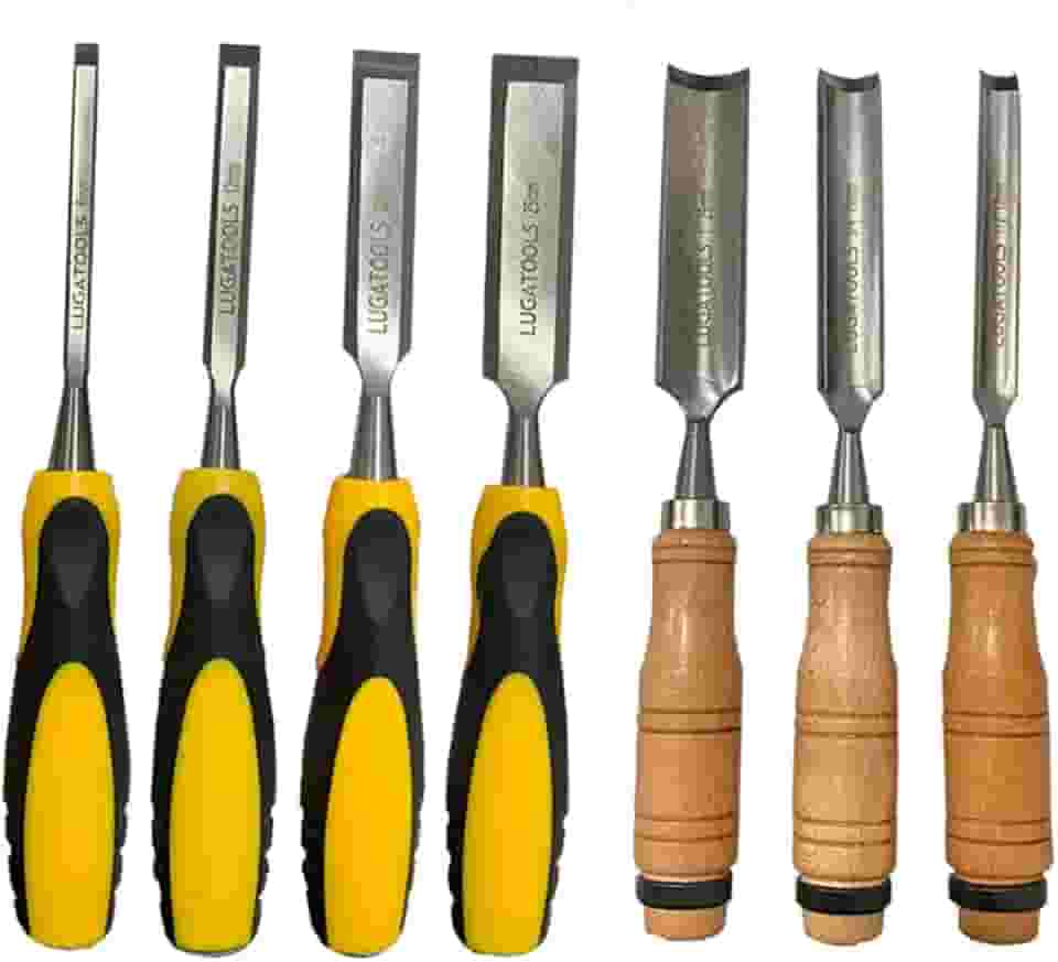 Kit Jogo Formão E Goivas 7 Peças Profissional Lugatools Entalhe Madeira