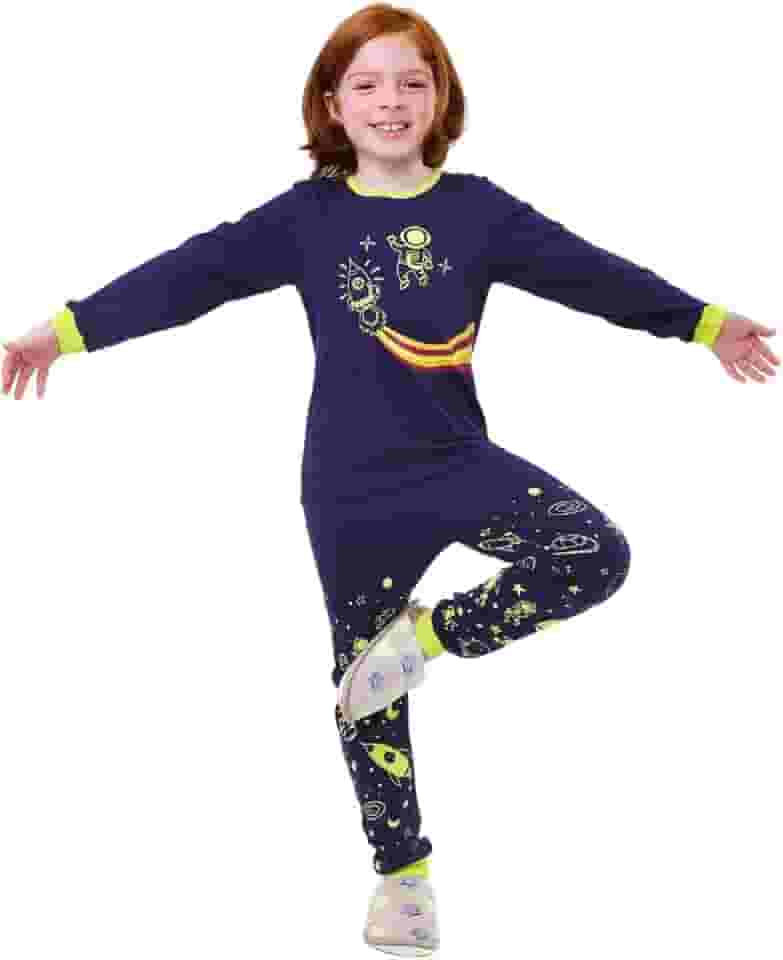 Pijama infantil, conjunto roupa criança 100% algodão, 2 peças (1 blusa + 1 calça) Conforto, Estilo, Interativo, Brilha no escuro
