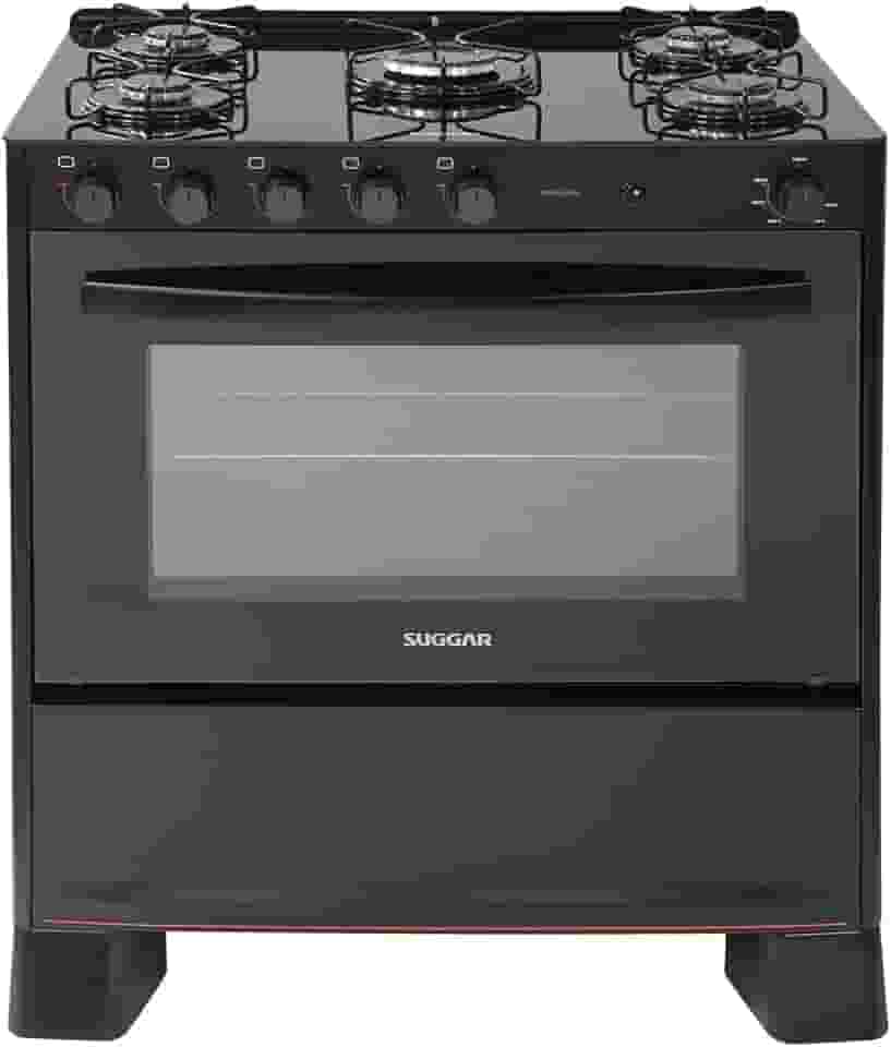 SUGGAR FOGÃO COOK GLASS PRETO MESA DE VIDRO 5 BOCAS MEGA CHAMA TREMPE 6 APOIOS ACENDIMENTO AUTOMÁTICO FGVCG510PT