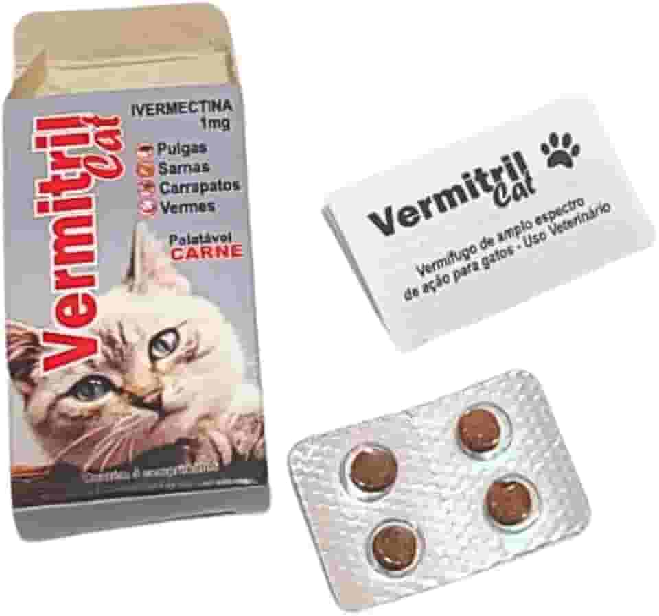 Vermitril, Comprimidos Mastigáveis Anti-Pulgas e Vermífugos para Gatos, 4 Comprimidos
