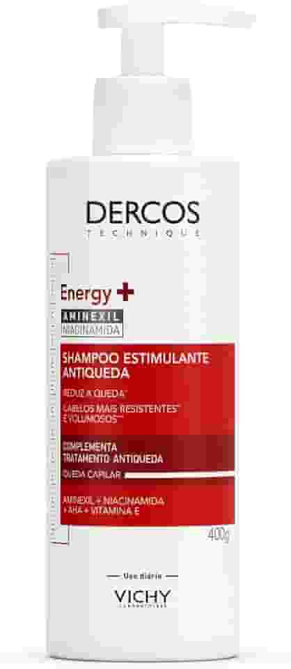 Vichy Dercos Energy+, Shampoo Estimulante, Tratamento Antiqueda para Cabelos Fracos e Quebradiços, Fortalece os Fios com Aminexil, Niacinamida e Vitamina E, 400g