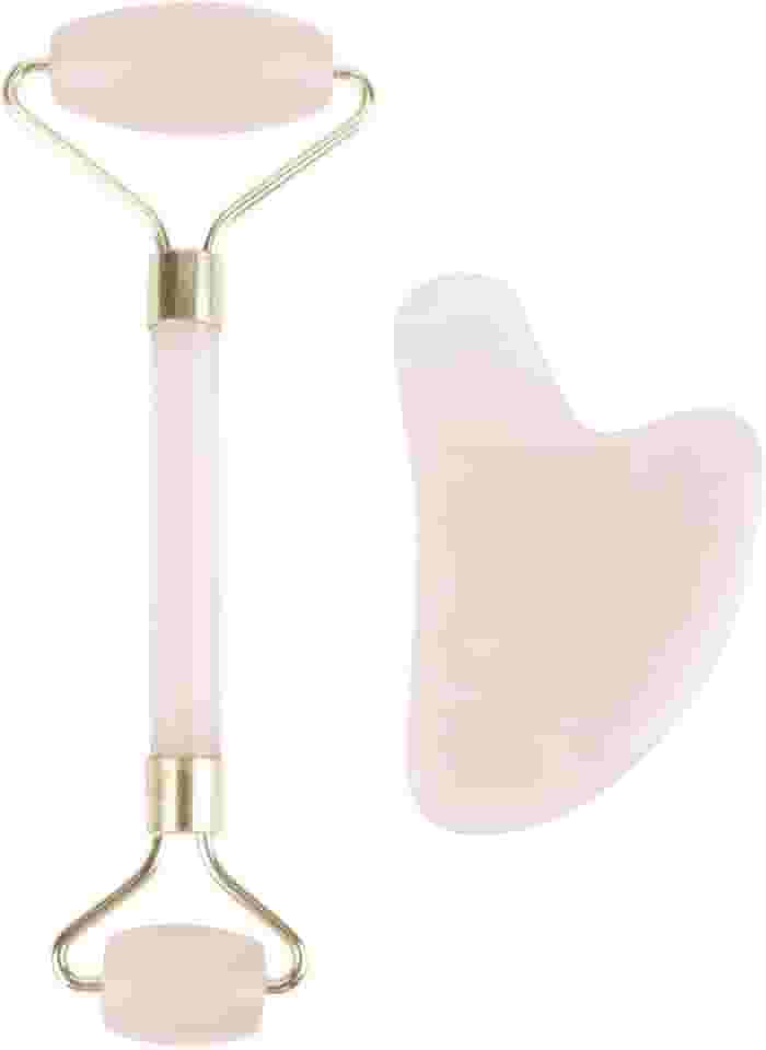 Jade Rolo Facial, Rolo de jade para rosto, Premium Rose Quartz Rolo Facial Gua Sha Ferramentas de Raspagem Anti Envelhecimento Rolo de Jade Facial beleza ferramenta