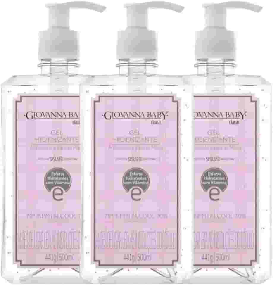 Kit Álcool Em Gel Higienizante Giovanna Baby Classic Rosa 500ml (3 unidades)