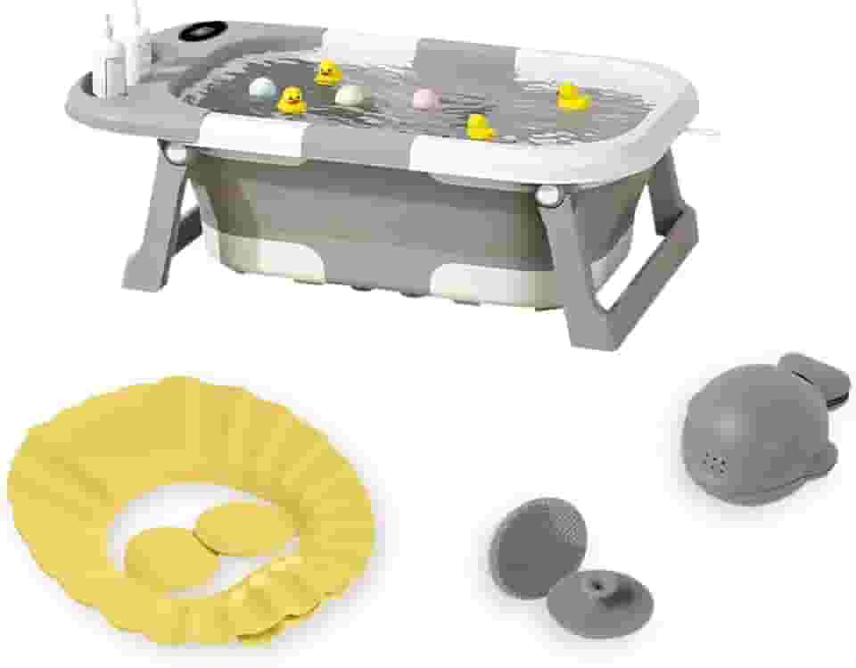 Banheira Dobrável Compacta Com Termômetro Cinza Yuupi