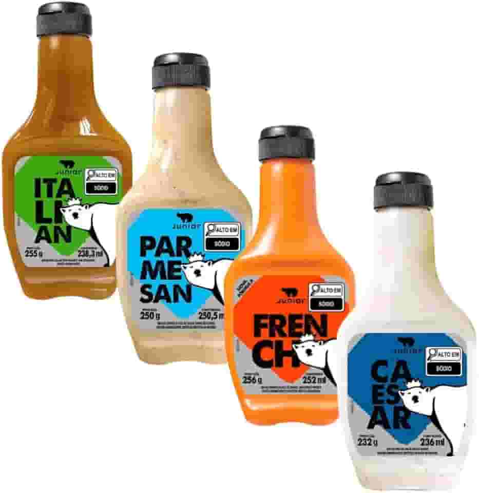 Combo Molhos de Salada Frascos Junior Kerry Italian, Parmesan, Caesar e French