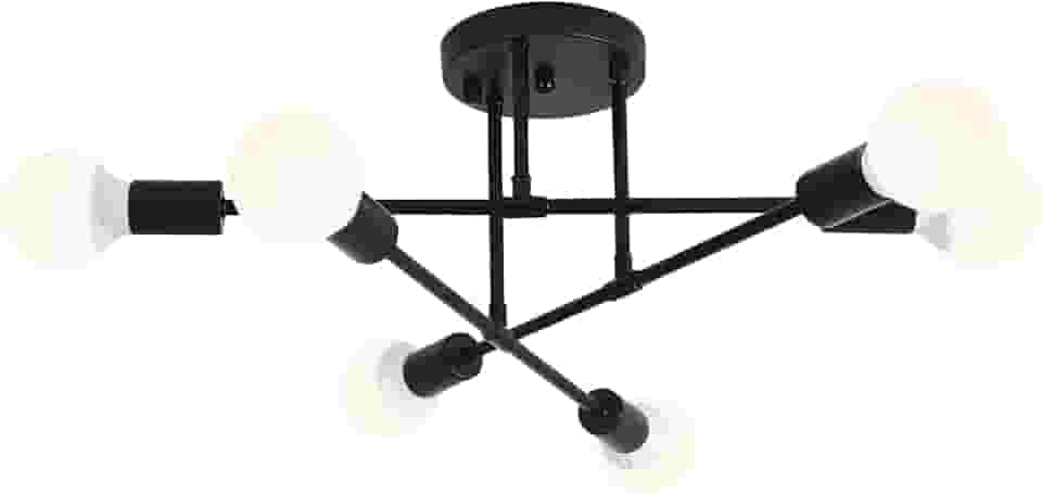 Luminária Pendente Preta Com 6 Cabeças, Pendente Luminária De Teto Regulável, Luminária Pendente Para Cozinha, Quarto, Sala De Estar (Lâmpada Não Incluída)
