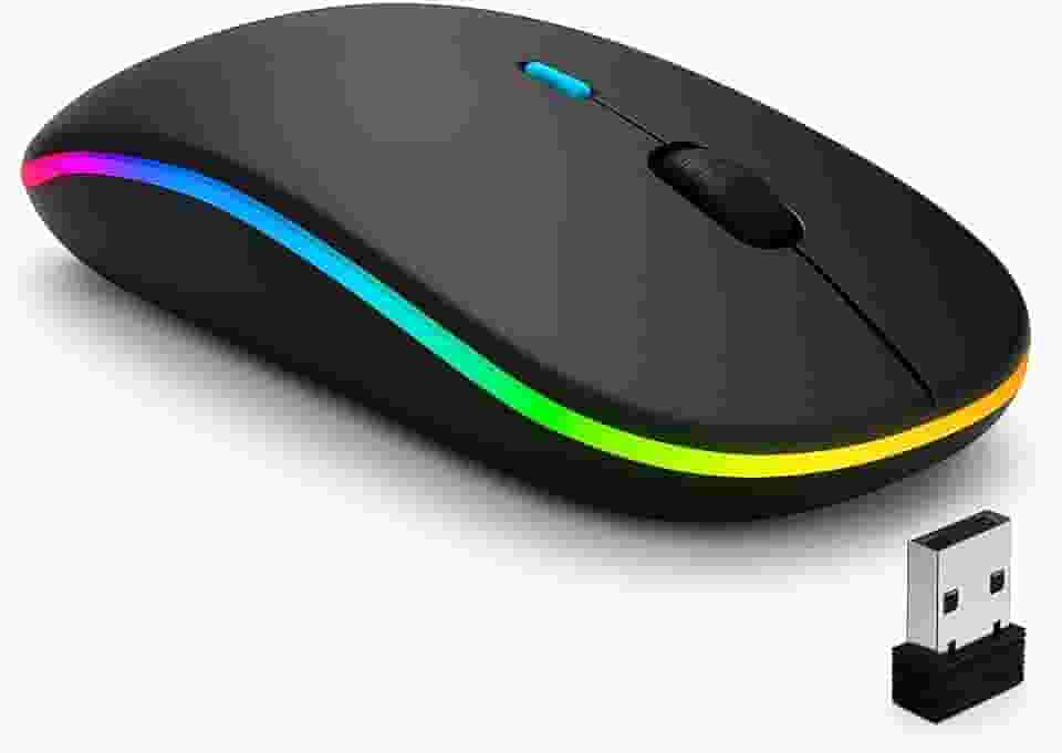 Mouse Sem Fio Recarregável Wireless Bluetooth Optico Led Rgb Colorido Ergonômico Usb 2.4 Ghz Notebook Computador Pc Desktop Linha Premium - Cores Sortidas