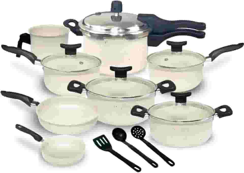 Jogo de Panelas Antiaderente, 11 Peças com Panela de Pressão 2.5L (Granito)