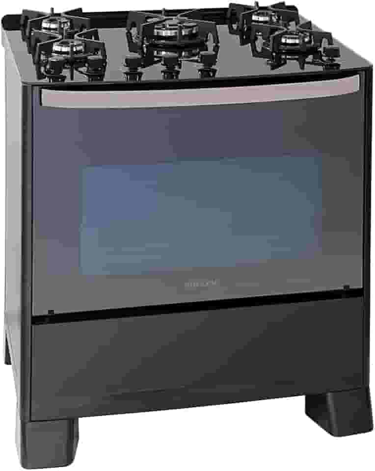 SUGGAR FOGÃO MASTER GRILL PRETO MESA DE VIDRO 5 BOCAS TRIPLA CHAMA GRILL 110V TREMPE FERRO FUNDIDO ACENDIMENTO SUPERAUTOMÁTICO FGVMTG511PT