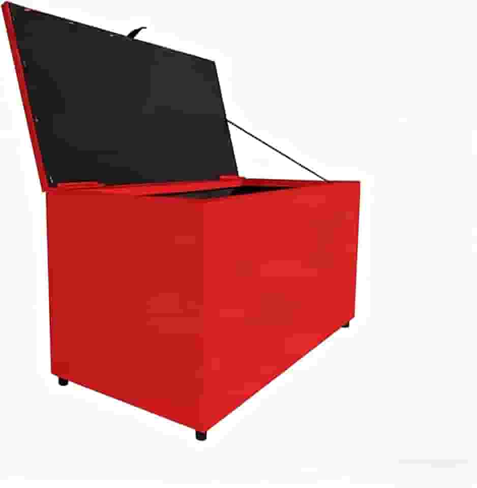 Baú Organizador Puff Estofado 90x40x42cm Multiuso Com Tampa Desenhada Para SalaQuarto E Decoração(Tampa Lisa Vermelho,4 Cm)