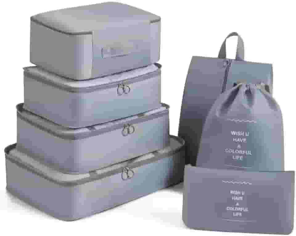 Kit Organizador de Malas para Viagem 7 Peças Conjunto Organizador Completo Bolsas Necessaire Sapatos Maquiagem Roupas Bagagem Organizada (Cinza)